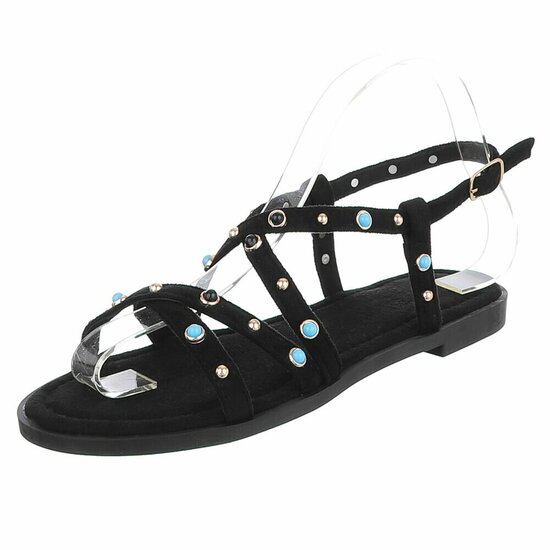Sandales noires avec détails turquoise et clous-Lorena