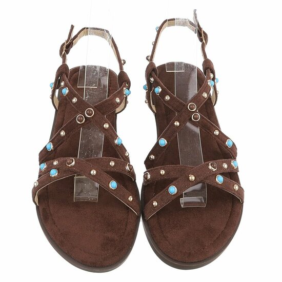Bruine sandalen met turquoise details en studs-Lorena