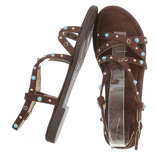 Bruine sandalen met turquoise details en studs-Lorena