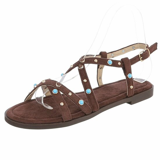 Bruine sandalen met turquoise details en studs-Lorena