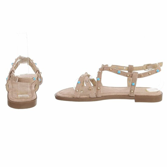 Kaki sandalen met turquoise details en studs-Lorena