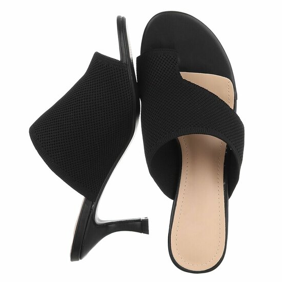 Zwarte knit mule hakken met open teen – Eloria