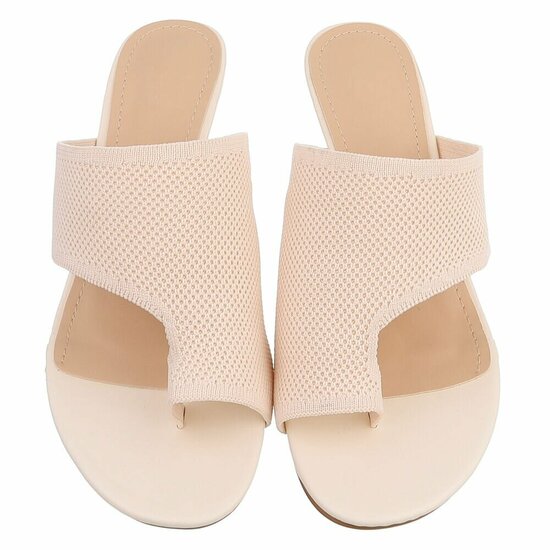 Beige knit mule hakken met open teen – Eloria