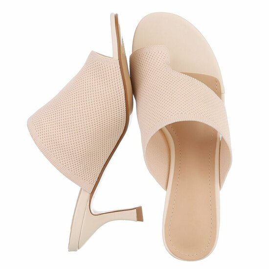 Beige knit mule hakken met open teen – Eloria
