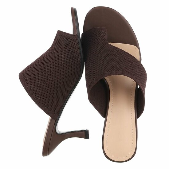 Bruine knit mule hakken met open teen – Eloria