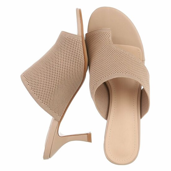 Kaki knit mule hakken met open teen – Eloria