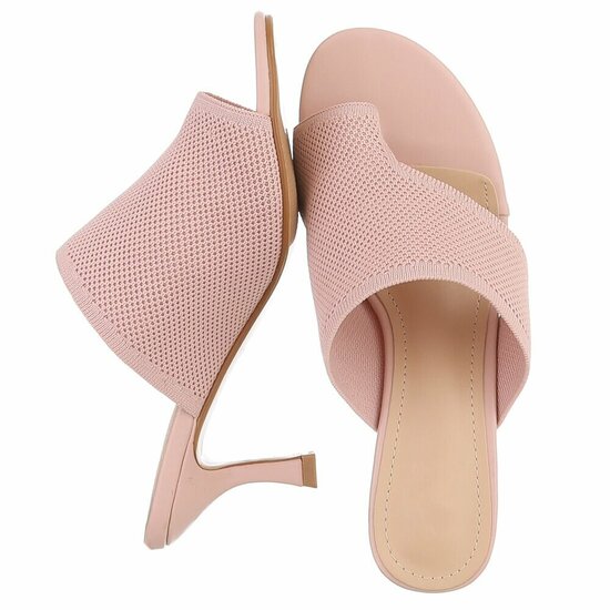 Roze knit mule hakken met open teen – Eloria