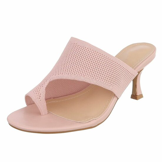 Roze knit mule hakken met open teen – Eloria