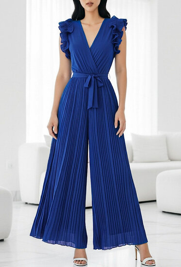 Elegante blauwe plisse jumpsuit