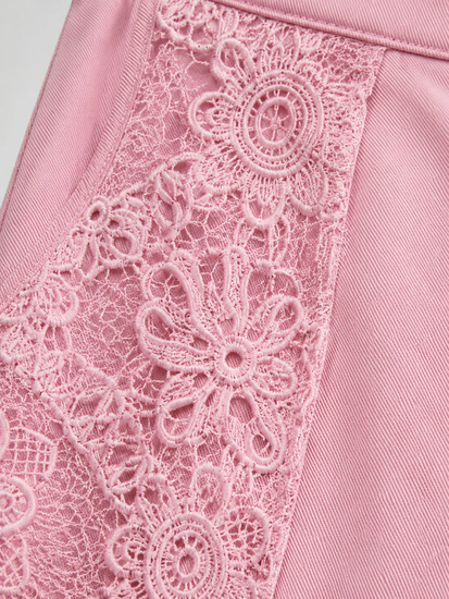 Roze kanten co-ord set met crop top en wide leg broek