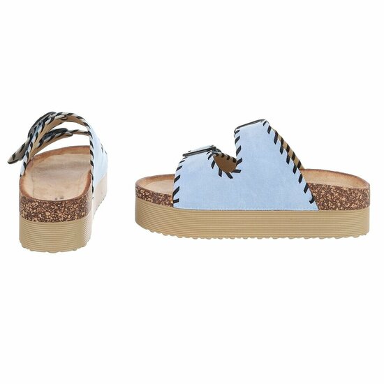 Lichtblauwe plateau slippers met dubbele gesp-Dita