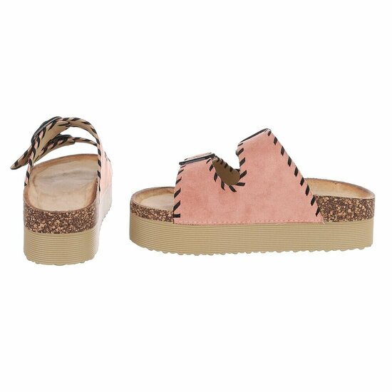 Roze plateau slippers met dubbele gesp-Dita