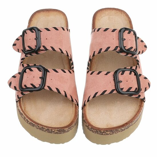 Roze plateau slippers met dubbele gesp-Dita