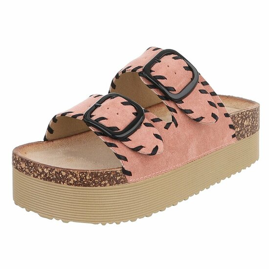 Roze plateau slippers met dubbele gesp-Dita