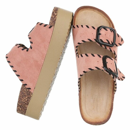 Roze plateau slippers met dubbele gesp-Dita