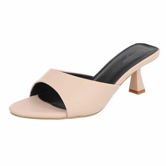 Beige mule met elegante kitten heel-Elvita