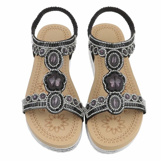 Zwarte plateau sandalen met strass en elastische hielband-Helma