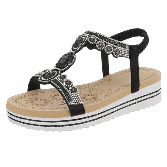 Zwarte plateau sandalen met strass en elastische hielband-Helma