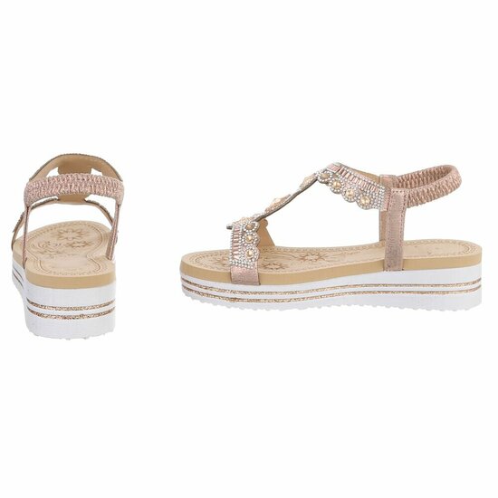 Champagne plateau sandalen met strass en elastische hielband-Helma