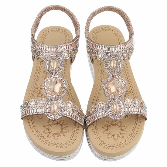 Champagne plateau sandalen met strass en elastische hielband-Helma