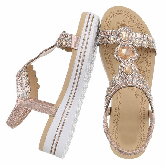 Champagne plateau sandalen met strass en elastische hielband-Helma