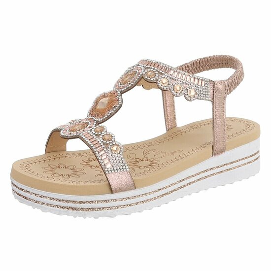 Champagne plateau sandalen met strass en elastische hielband-Helma