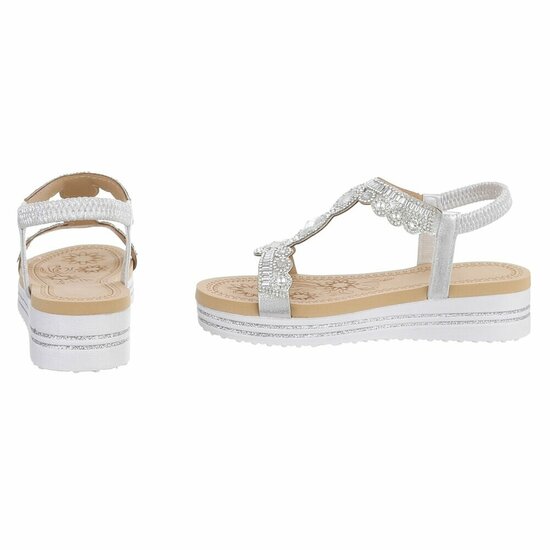 Zilveren plateau sandalen met strass en elastische hielband-Helma