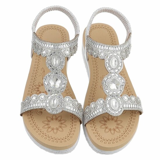 Zilveren plateau sandalen met strass en elastische hielband-Helma