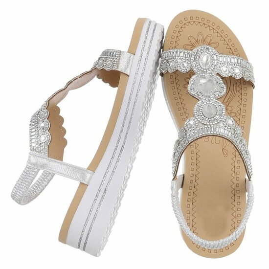 Zilveren plateau sandalen met strass en elastische hielband-Helma