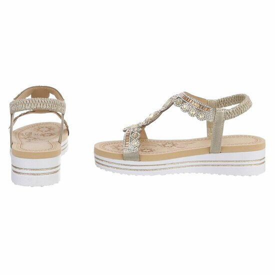 Gouden plateau sandalen met strass en elastische hielband-Helma