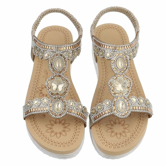 Gouden plateau sandalen met strass en elastische hielband-Helma