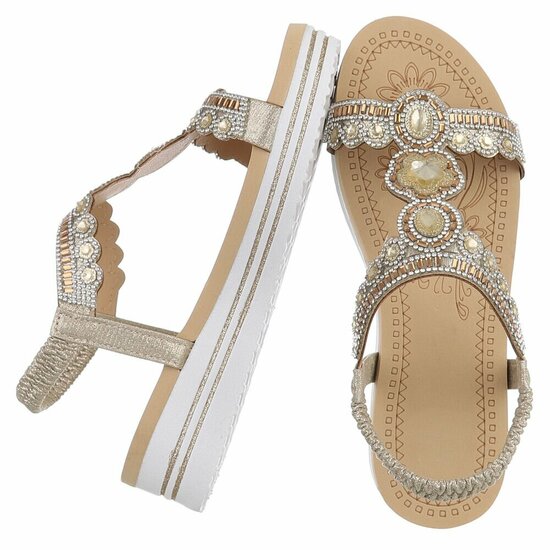 Gouden plateau sandalen met strass en elastische hielband-Helma