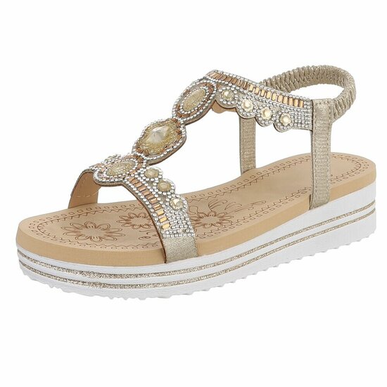 Gouden plateau sandalen met strass en elastische hielband-Helma