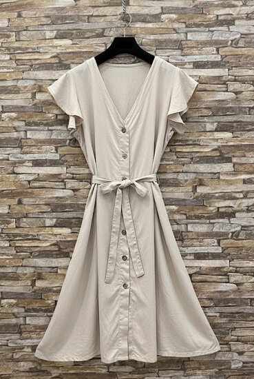 Zachte lyocell jurk met strikceintuur beige
