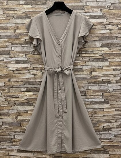 Zachte lyocell jurk met strikceintuur taupe