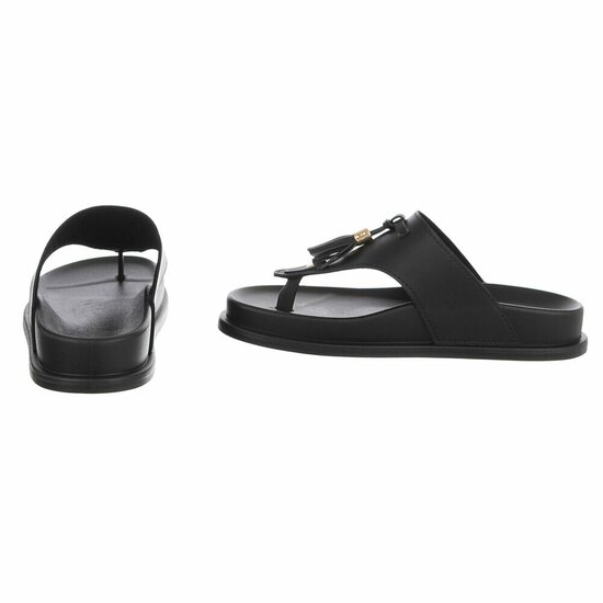 Zwarte teensandalen met kwastjes en kralendetail-Maureen