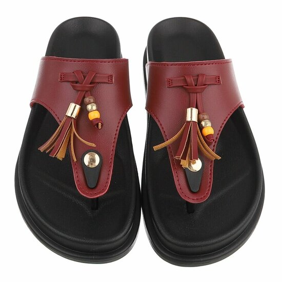 Bordeaux teensandalen met kwastjes en kralendetail-Maureen