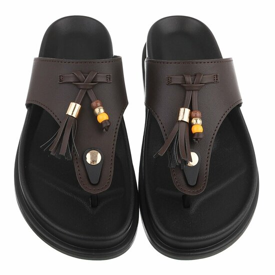 Bruine teensandalen met kwastjes en kralendetail-Maureen