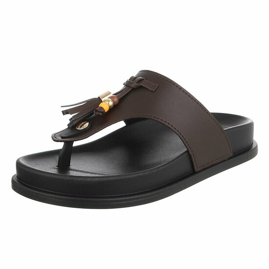 Bruine teensandalen met kwastjes en kralendetail-Maureen