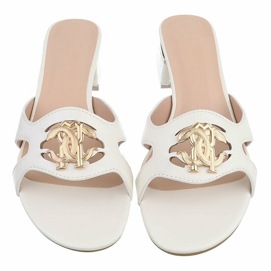 Elegante witte muiltjes met gouden detail-Katinka