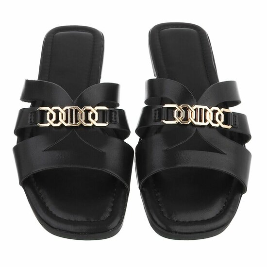 Zwarte damesslippers met gouden detail-Masha