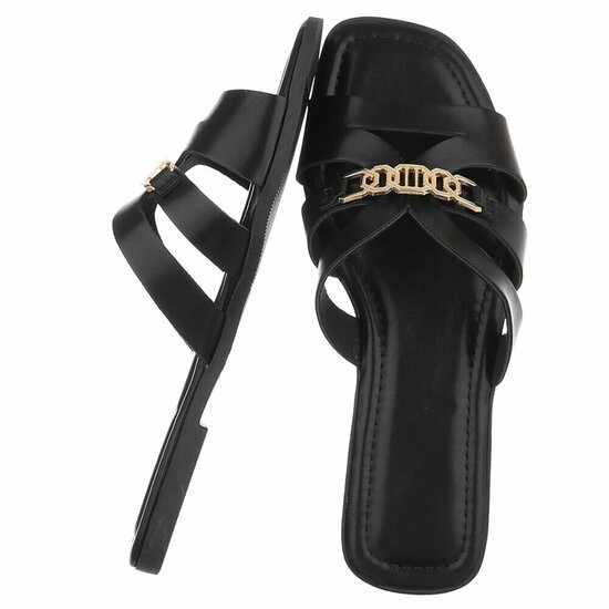 Zwarte damesslippers met gouden detail-Masha