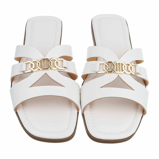 Witte damesslippers met gouden detail-Masha