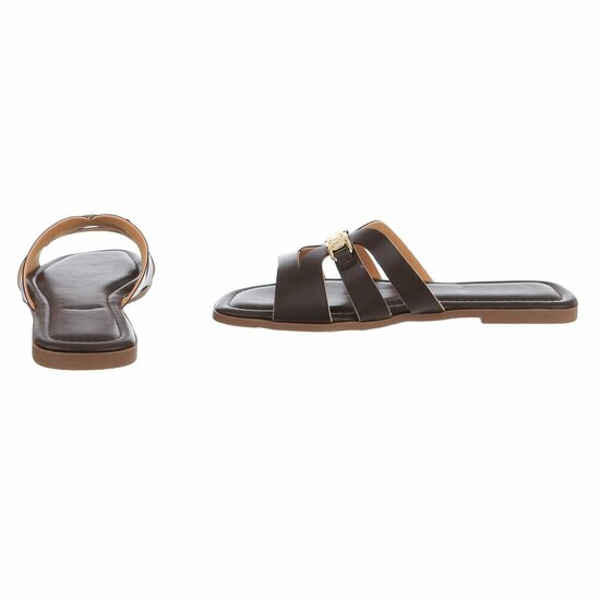 Bruine damesslippers met gouden detail-Masha