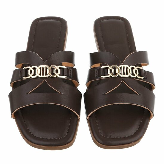 Bruine damesslippers met gouden detail-Masha