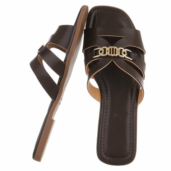 Bruine damesslippers met gouden detail-Masha