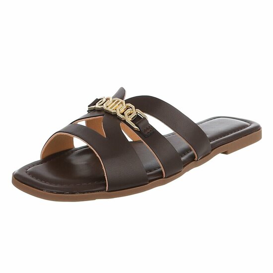 Bruine damesslippers met gouden detail-Masha