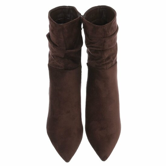 Bruine suede enkellaarzen met hak en spitse neus-Gazal