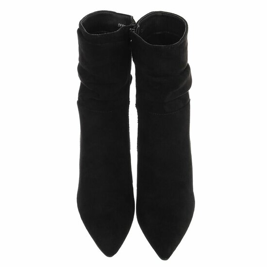 Zwarte suede enkellaarzen met hak en spitse neus-Gazal
