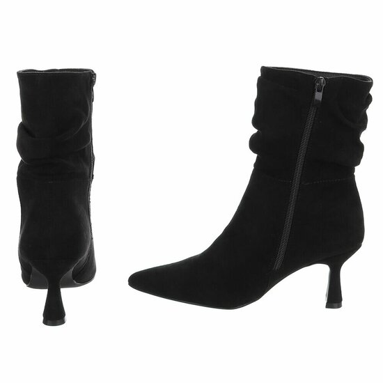 Zwarte suede enkellaarzen met hak en spitse neus-Gazal